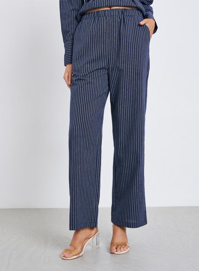 Styli Women Striped Stand-Up Collar Belted Top and Pants Co-Ords - Image 3